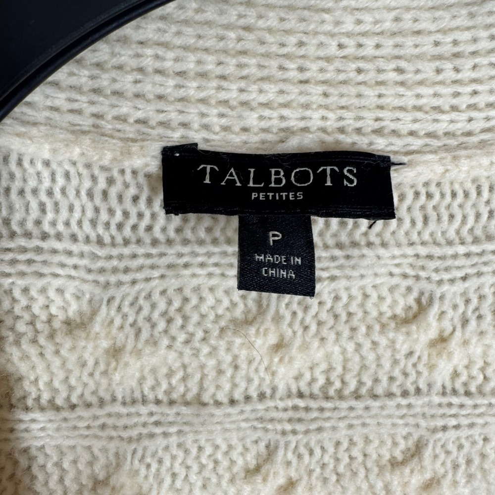 Talbots Petites Cable Knit Open Front Cardigan Women's Small Cream Wool Cashmere - Picture 5 of 9